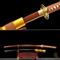 Handgefertigtes Full-Tang Katana aus 1095 Kohlenstoffstahl mit roter Klinge, echtes Katana-Schwert