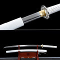 Handgefertigtes Full-Tang-Katana, 1045er Kohlenstoffstahl, weiße Schwertscheide, echtes Katana-Schwert