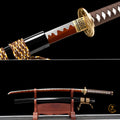 Handgefertigtes Full-Tang-Katana, 1095 Kohlenstoffstahl, ROTE Klinge, echtes Katana-Schwert