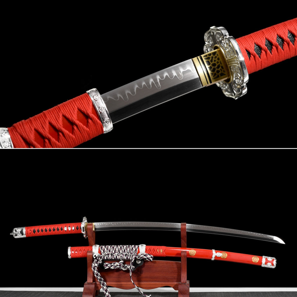 Handgefertigtes Tachi-Schwert, Full Tang, T10-Stahl mit echtem Hamon, echtes Katana-Schwert