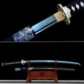 Handgefertigtes Full-Tang-Katana, 1095 Kohlenstoffstahl, blaue Klinge, 41 Zoll, echtes Katana-Schwert