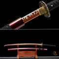 Handgefertigtes Full-Tang Katana aus 1095 Kohlenstoffstahl mit ROTE Klinge, echtes Katana-Schwert