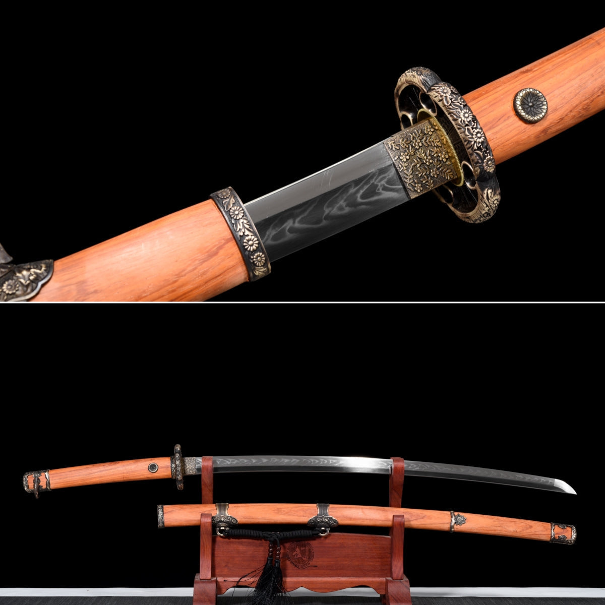 Handmade Full Tang T10 Carbon Steel Full Tang Blade with Real Hamon TACHI SWORDS  41 inches,Real katana sowrd