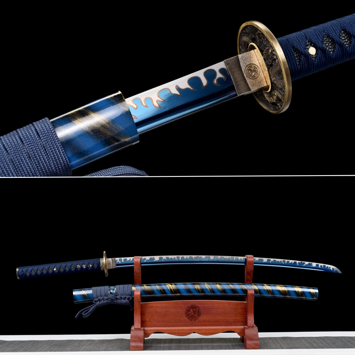 Handmade full tang Katana 1095 High-carbon steel blue Blade ,Real katana sowrd