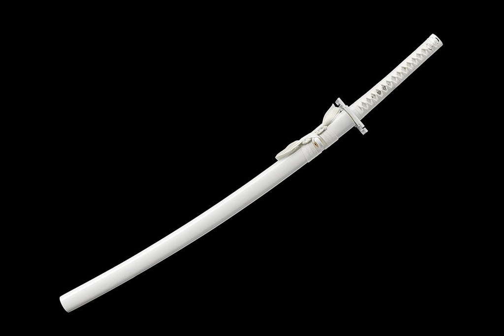 Ichigo Kurosaki, Full Tang 41 Zoll Cosplay handgeschmiedetes Katana-Schwert, 1060 Kohlenstoffstahl Schwarz und Weiß, sehr scharf – Anime-Schwert (Weiß)