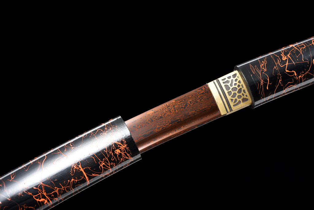 Handgefertigtes Wakizashi-Schwert aus rotem Damaszener-Stahl mit Scheide - 79 cm, echtes Katana-Schwert