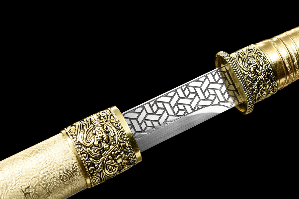Handgefertigtes Ninja-Schwert, 1045 Kohlenstoffstahl-Klinge, Full Tang, goldene Scheide - 104 cm, echtes Katana-Schwert