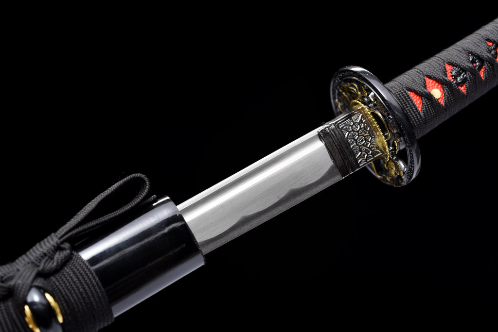 Handgefertigtes Wakizashi-Schwert aus 1045 Kohlenstoffstahl mit schwarzer Scheide – 79 cm, echtes Katana-Schwert