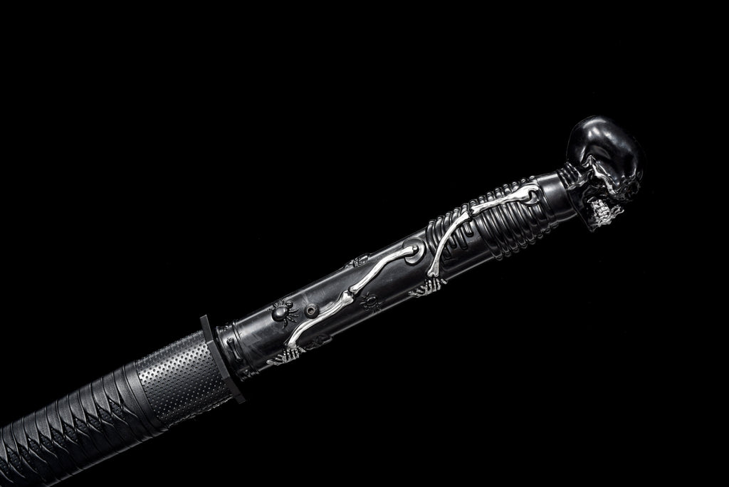 Handgefertigtes Ninjato-Schwert, Manganstahl, Full Tang, schwarze Scheide - 104 cm, echtes Katana-Schwert