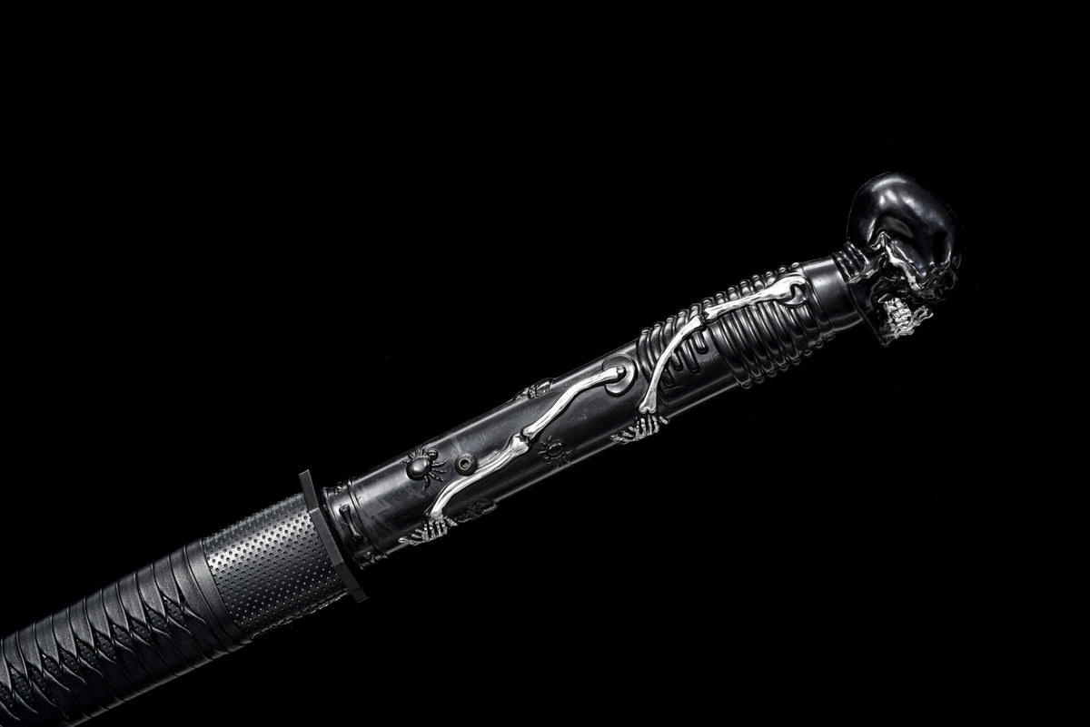 Handgefertigtes Ninjato-Schwert, Manganstahl, Full Tang, schwarze Scheide - 104 cm, echtes Katana-Schwert