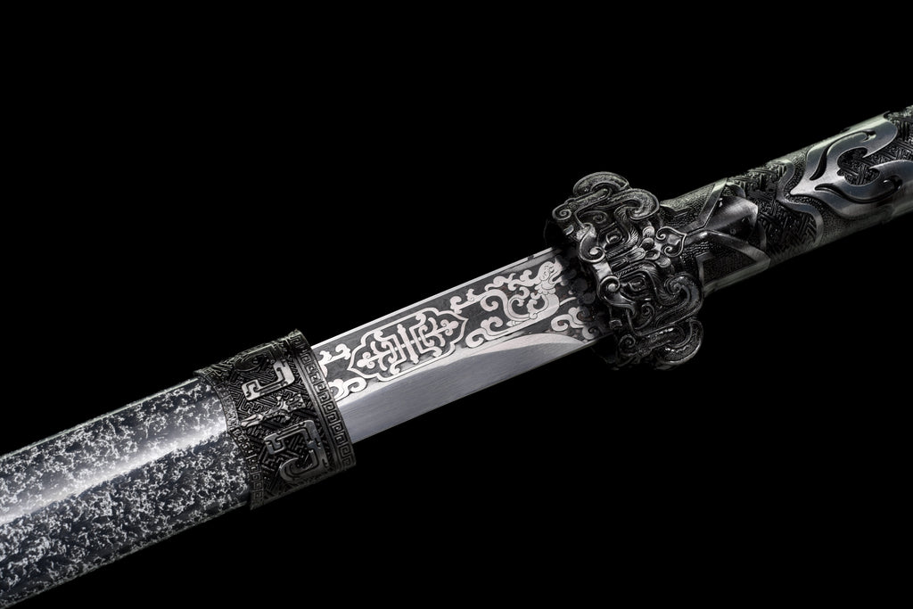 Handgefertigtes Ninjato-Schwert, Federstahl, Full Tang, weiße Scheide - 100,8 cm, echtes Katana-Schwert