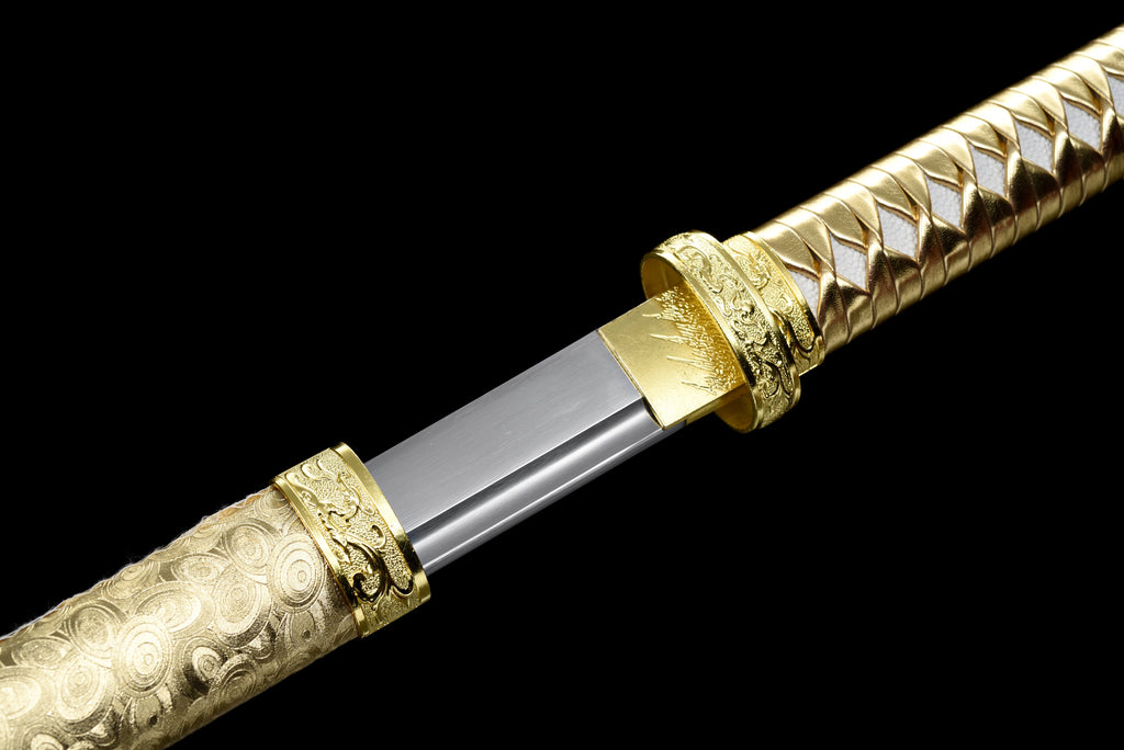 Handgefertigtes Ninja-Schwert, Klinge aus Manganstahl, Full Tang, goldene Scheide – 104 cm, echtes Katana-Schwert