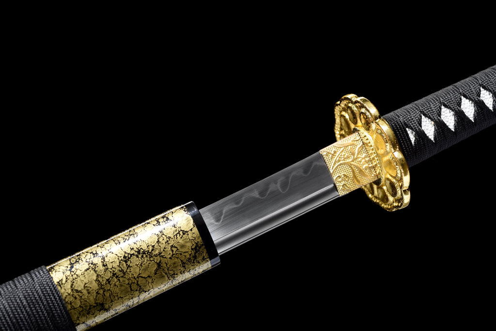 Handgefertigtes Ninja-Schwert, T10-Stahl, echte Hamon-Klinge, Full Tang, goldene Scheide – 104 cm