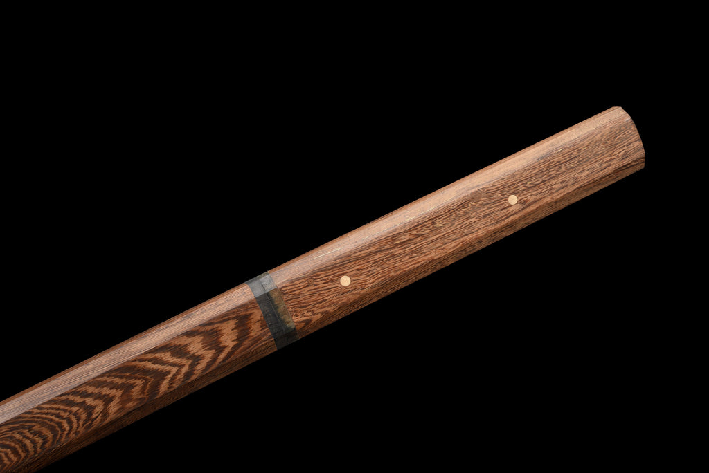 Handgefertigtes Ninja-Schwert, Klinge aus Manganstahl, Full-Tang, goldene Lederscheide - 107 cm, echtes Katana-Schwert