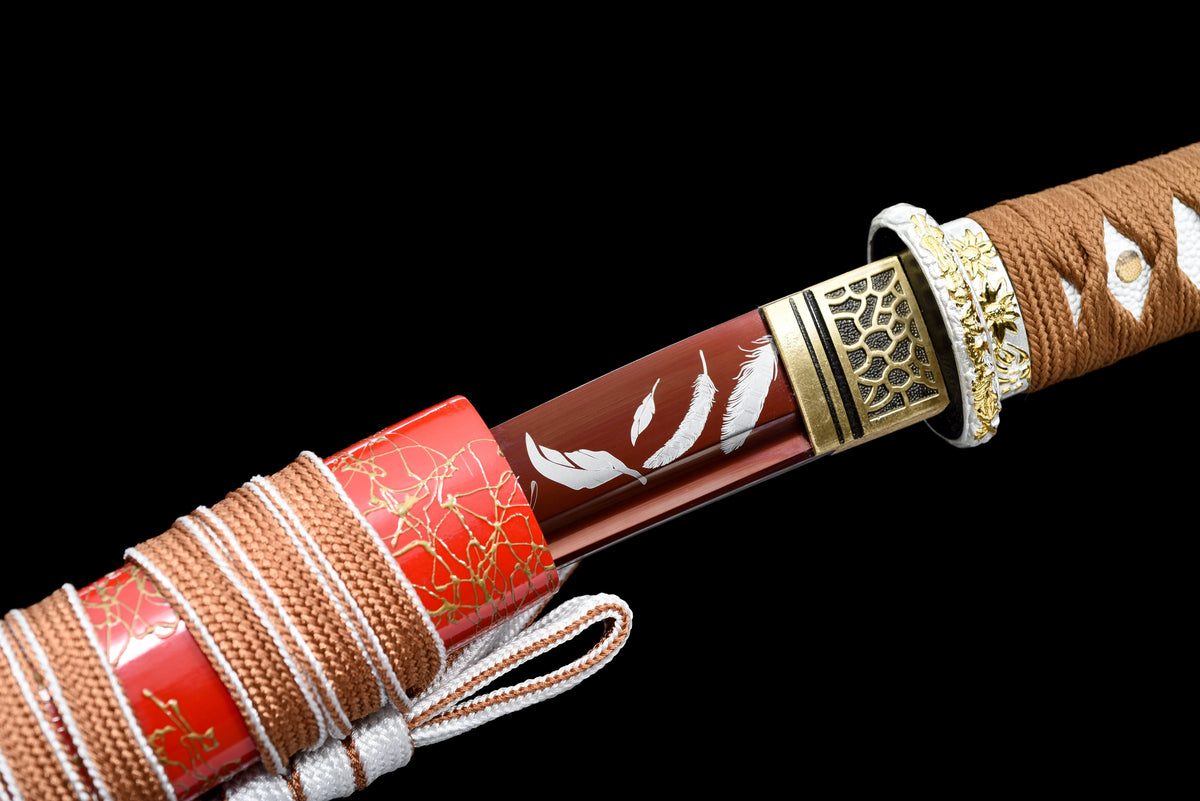 Handgefertigtes Full-Tang-Tanto-Schwert aus rotem Manganstahl mit Scheide – 53 cm, echtes Katana-Schwert