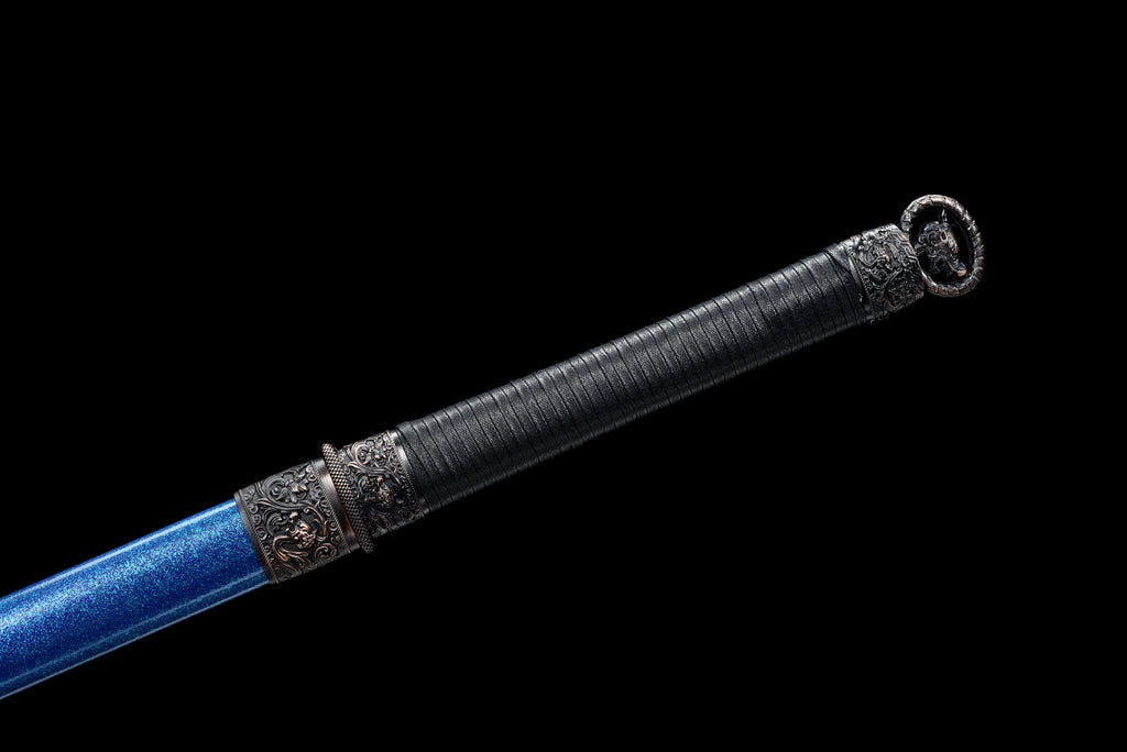 Handgefertigtes Ninjato-Schwert, Manganstahl, Full Tang, schwarze Klinge, echtes Katana-Schwert