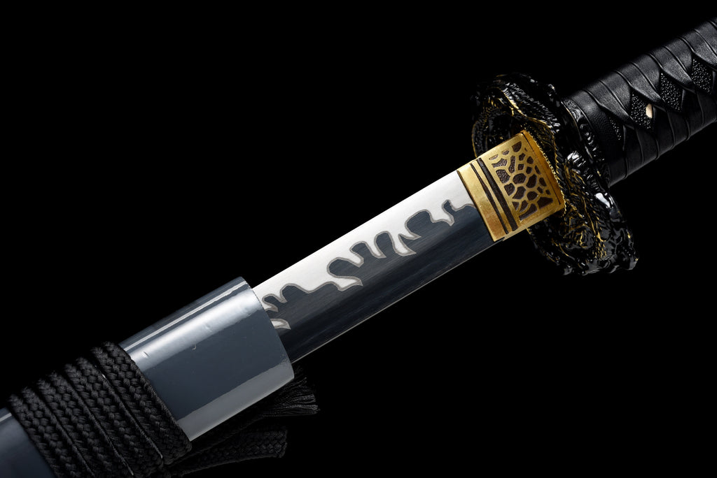 Handgefertigtes Ninjato-Schwert, 1095 Kohlenstoffstahl, Full Tang, schwarze Klinge, echtes Katana-Schwert