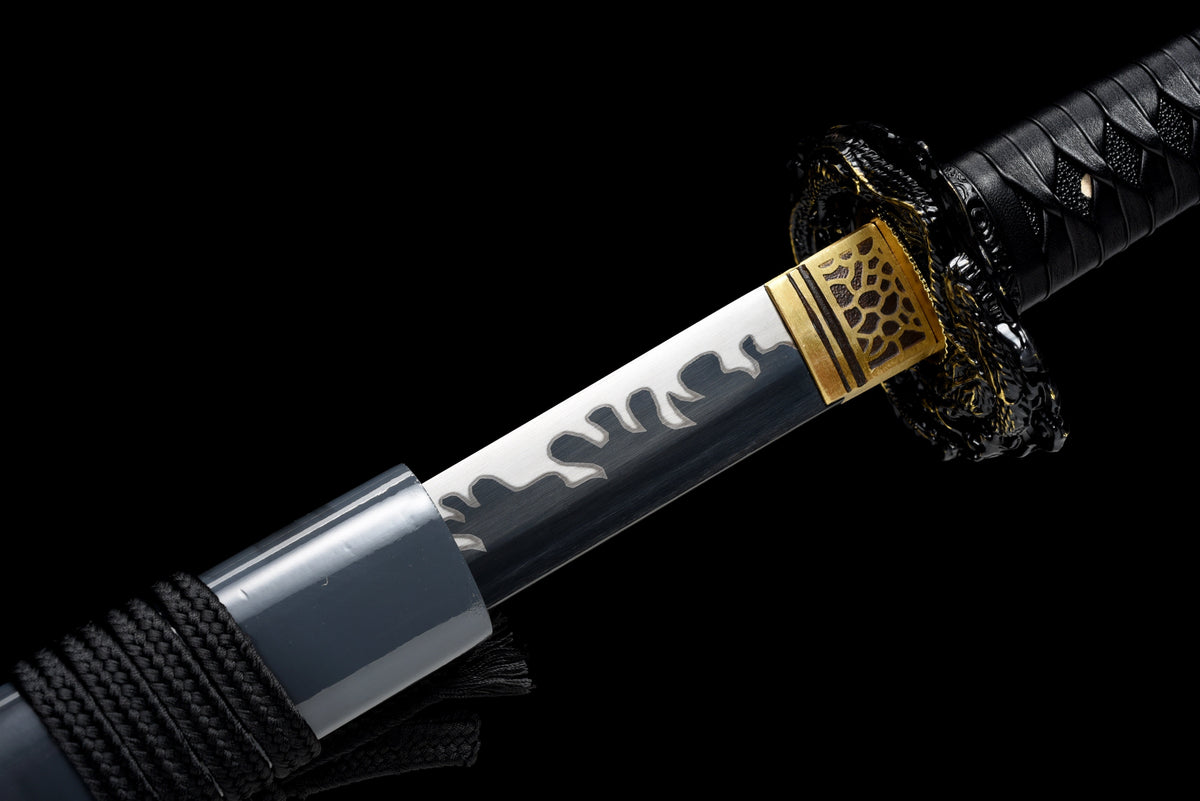 Handgefertigtes Ninjato-Schwert, 1095 Kohlenstoffstahl, Full Tang, schwarze Klinge, echtes Katana-Schwert