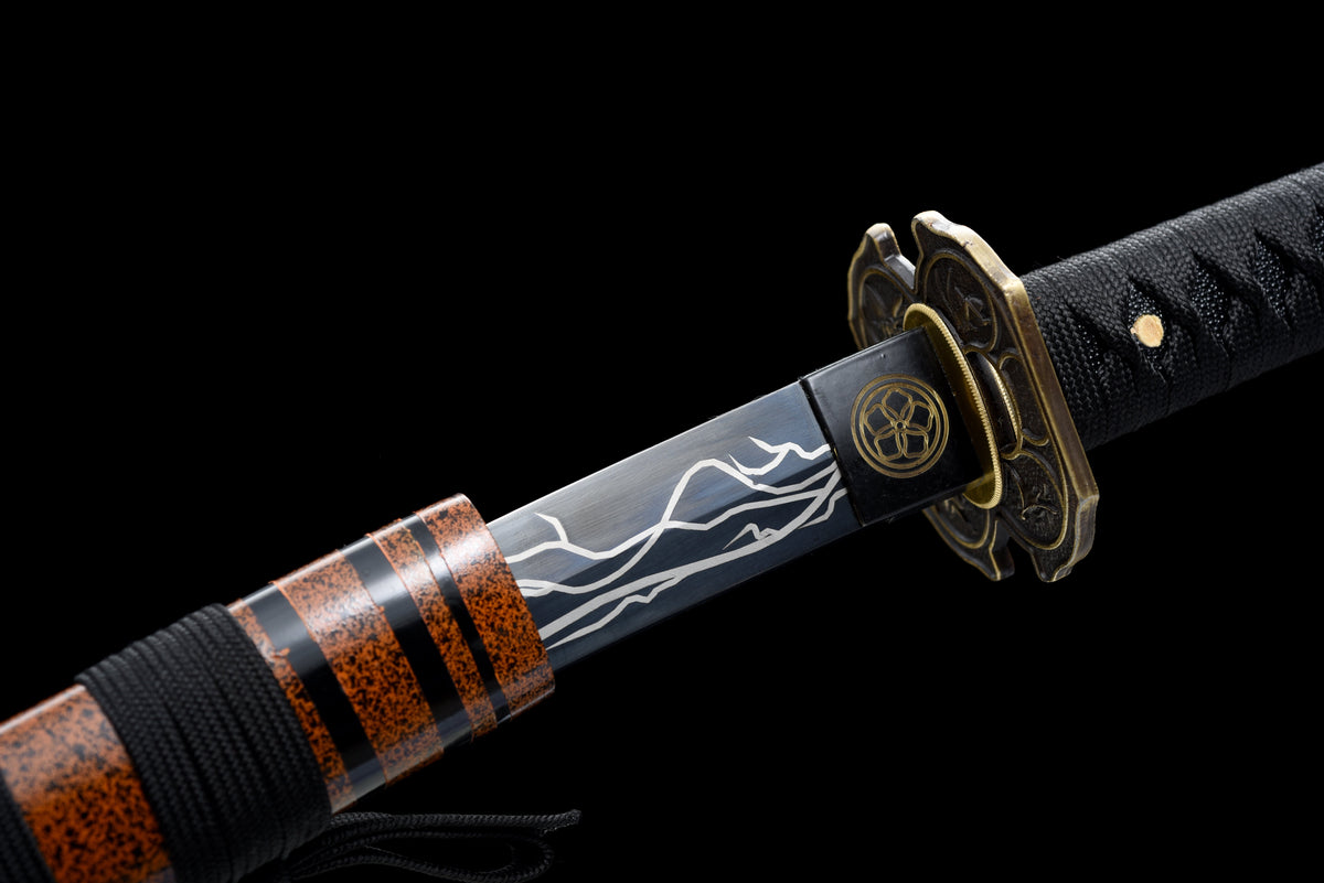Handgefertigtes Full-Tang Tanto-Schwert, Klinge aus Mangan-Stahl schwarz, mit Scheide - 53 cm, echtes Katana-Schwert