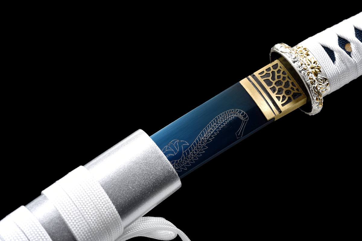 Handgefertigtes Full-Tang Tanto-Schwert, Klinge aus blauem Manganstahl, inklusive Scheide – 53 cm, echtes Katana-Schwert