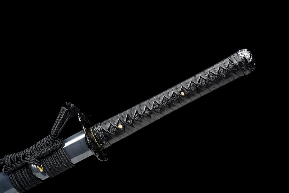 Handgefertigtes Ninjato-Schwert, 1095 Kohlenstoffstahl, Full Tang, schwarze Klinge, echtes Katana-Schwert