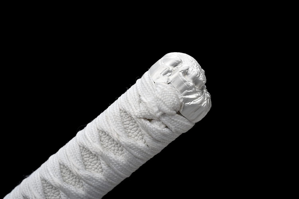 Handgefertigtes japanisches Samuraischwert, 41-Zoll-Katana mit durchgehendem Erl, Federstahl, flexibel und elastisch, hohe Zähigkeit, weiß, scharf