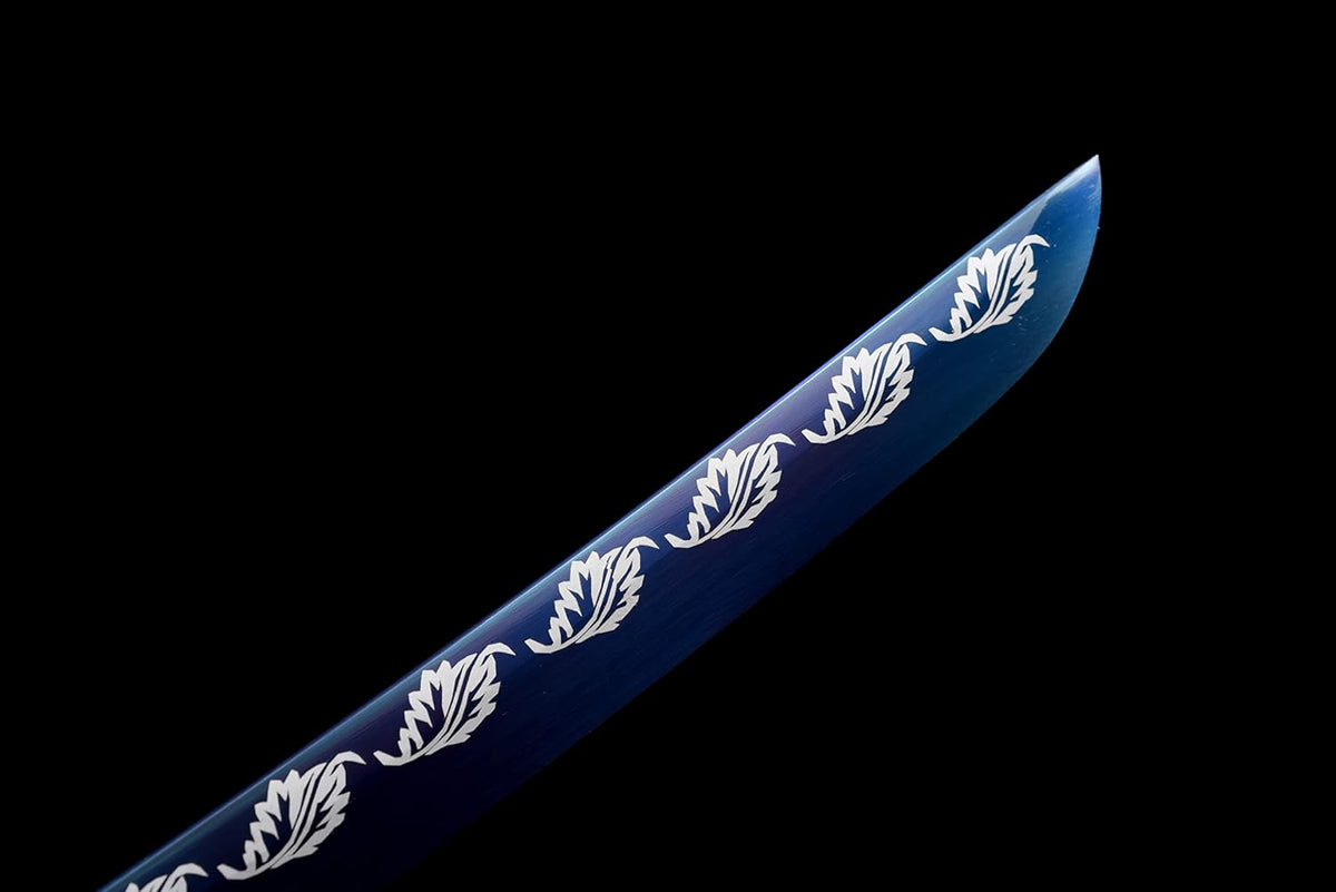 Handgefertigtes japanisches Samuraischwert, 41-Zoll-Katana mit durchgehendem Erl, Federstahl, flexibel und elastisch, hohe Zähigkeit, weiß, scharf