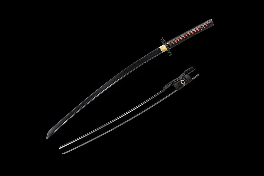 Ichigo Kurosaki, Full Tang 41 Zoll Cosplay handgeschmiedetes Katana-Schwert, 1060er Kohlenstoffstahl Schwarz und Weiß, sehr scharf – Anime-Schwert (Schwarz)