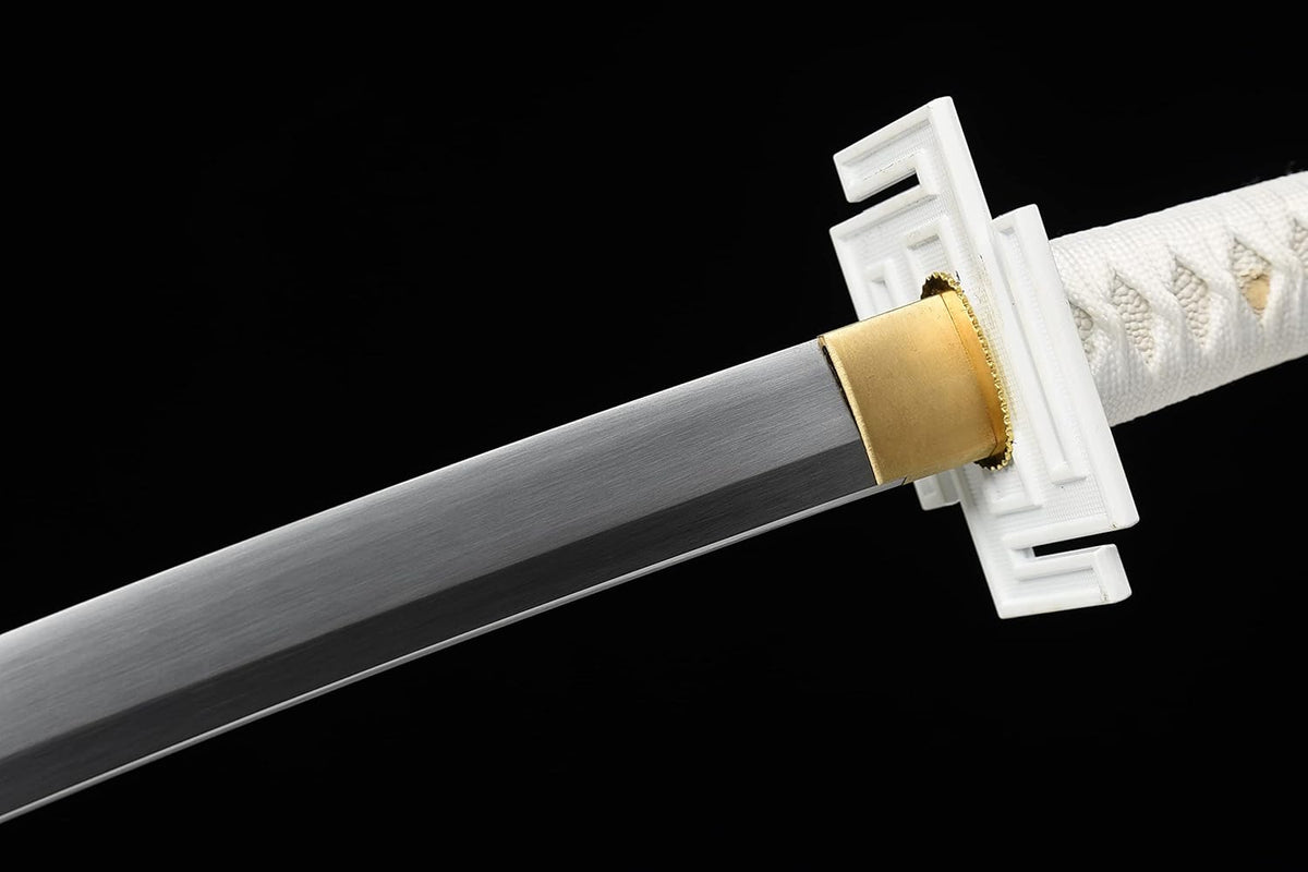 Ichigo Kurosaki, Full Tang 41 Zoll Cosplay handgeschmiedetes Katana-Schwert, 1060 Kohlenstoffstahl Schwarz und Weiß, sehr scharf – Anime-Schwert (Weiß)