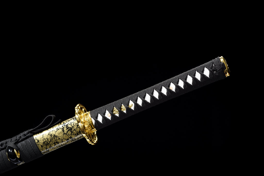 Handgefertigtes Ninja-Schwert, T10-Stahl, echte Hamon-Klinge, Full Tang, goldene Scheide – 104 cm