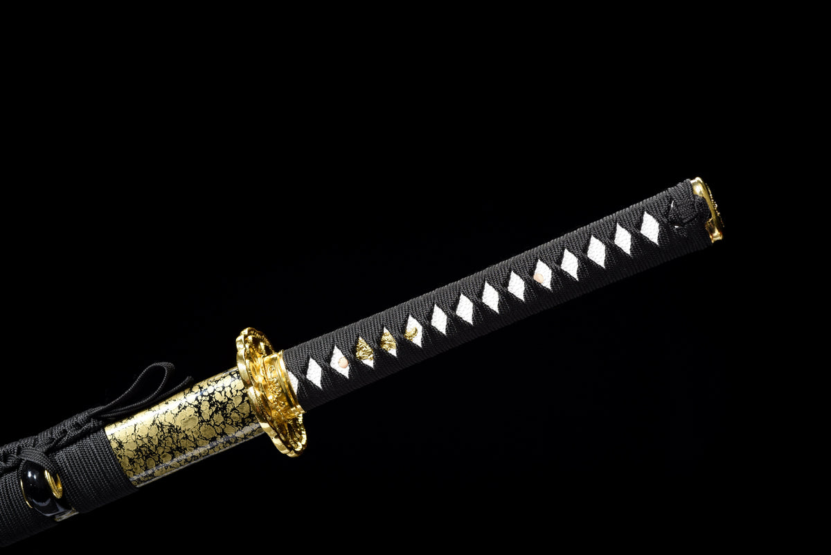 Handgefertigtes Ninja-Schwert, T10-Stahl, echte Hamon-Klinge, Full Tang, goldene Scheide – 104 cm