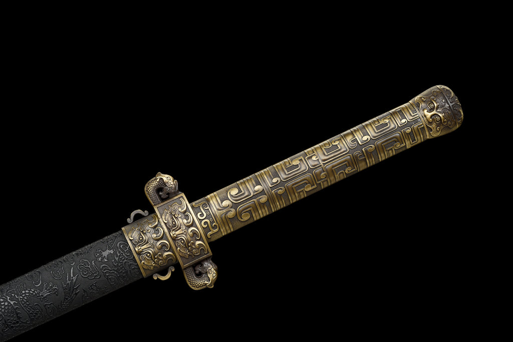 Handmade Chinese style Sword 1045 High carbon steel Full Tang Black Leather sheath and Alloy handle  - 42 in,Real katana sowrd
