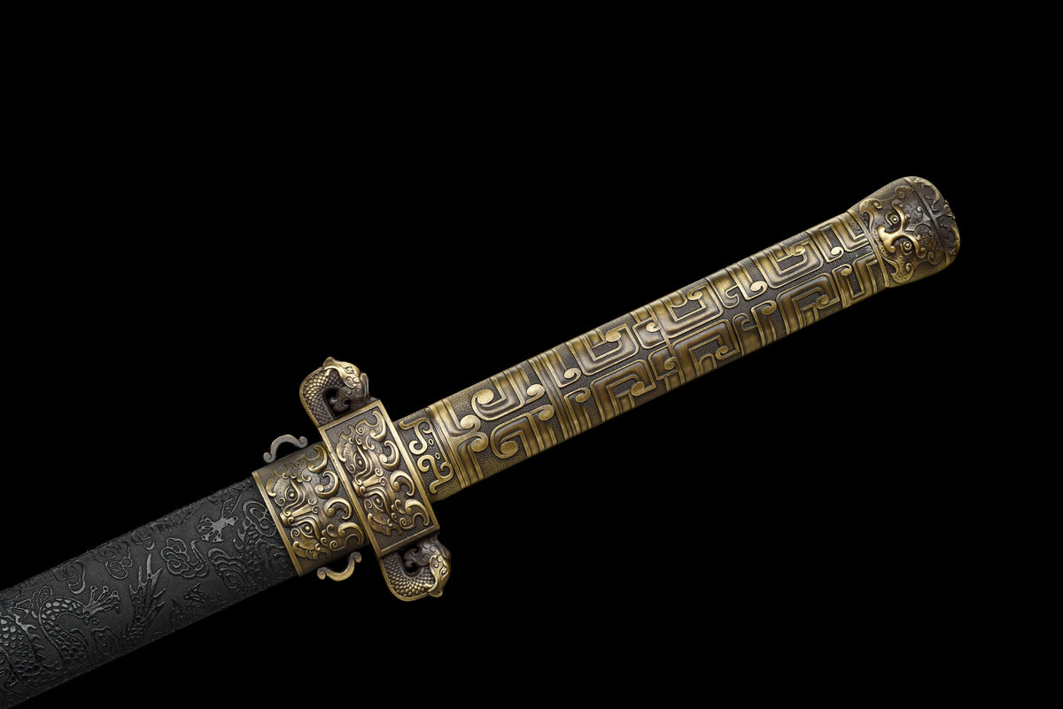 Handmade Chinese style Sword 1045 High carbon steel Full Tang Black Leather sheath and Alloy handle  - 42 in,Real katana sowrd
