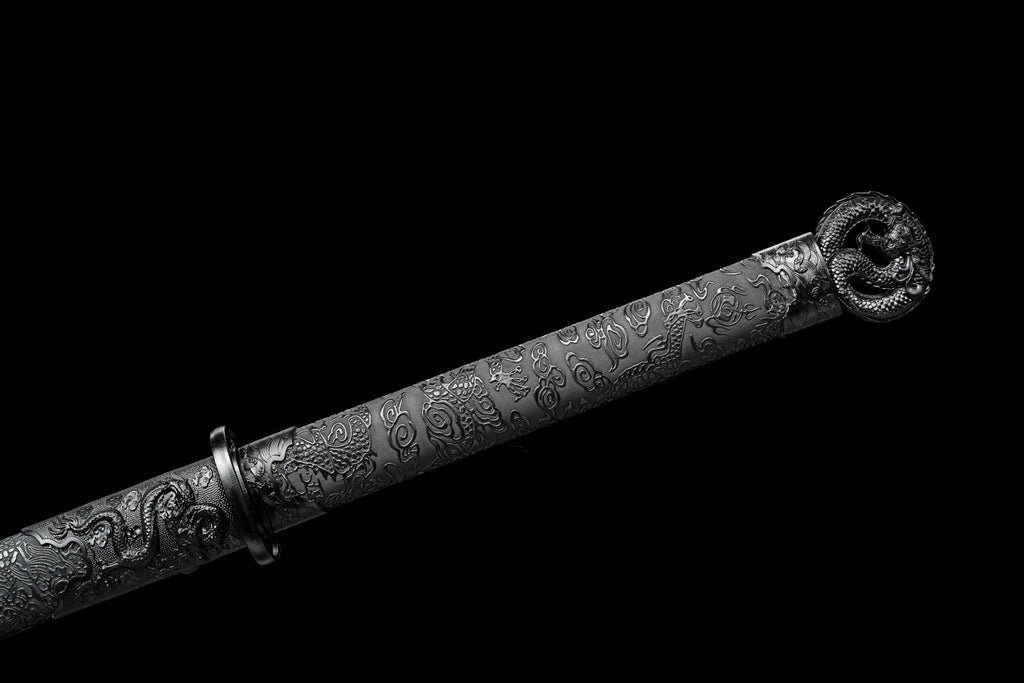 Handgefertigtes Ninjato-Schwert, Federstahl, Full Tang, schwarze Scheide - 107 cm, echtes Katana-Schwert