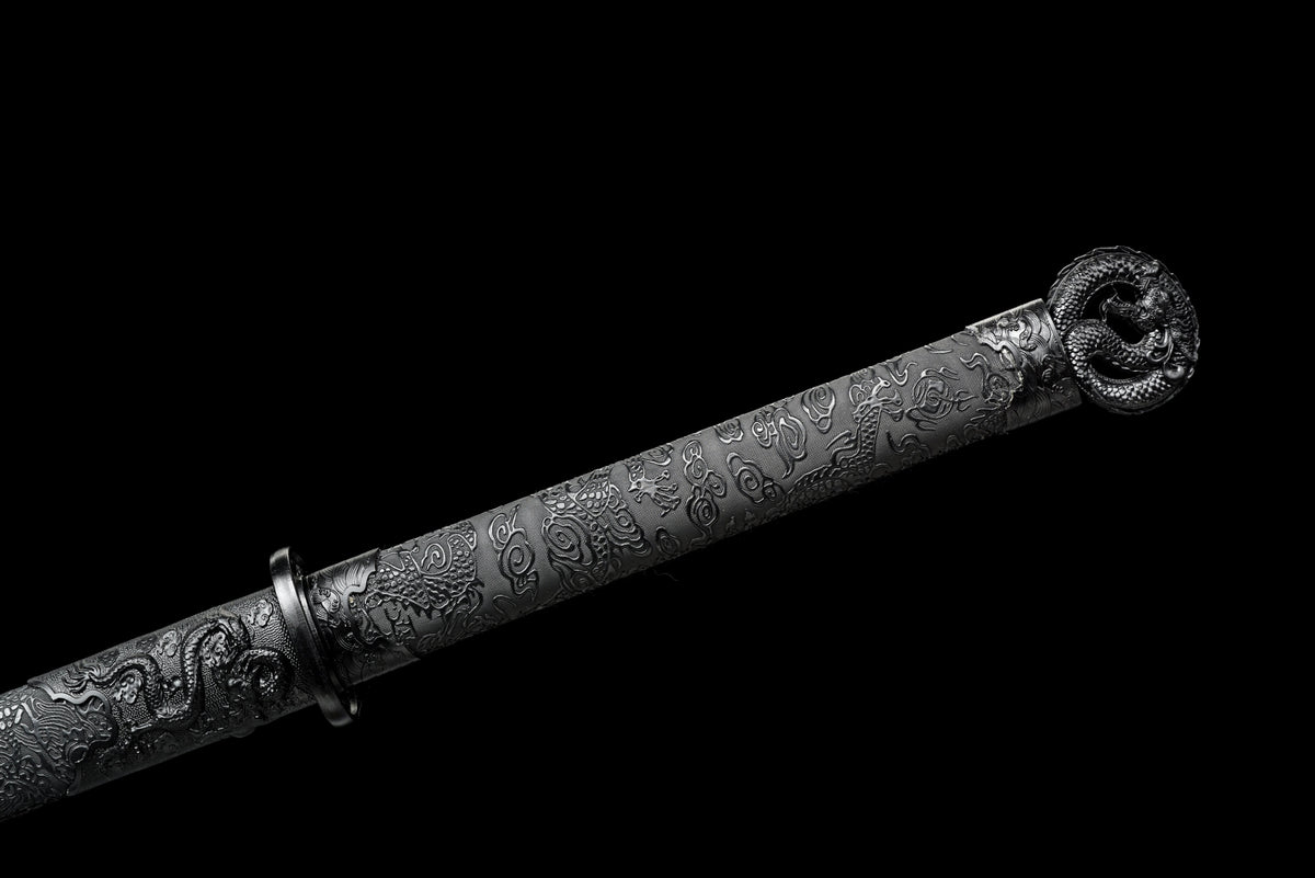 Handgefertigtes Ninjato-Schwert, Federstahl, Full Tang, schwarze Scheide - 107 cm, echtes Katana-Schwert