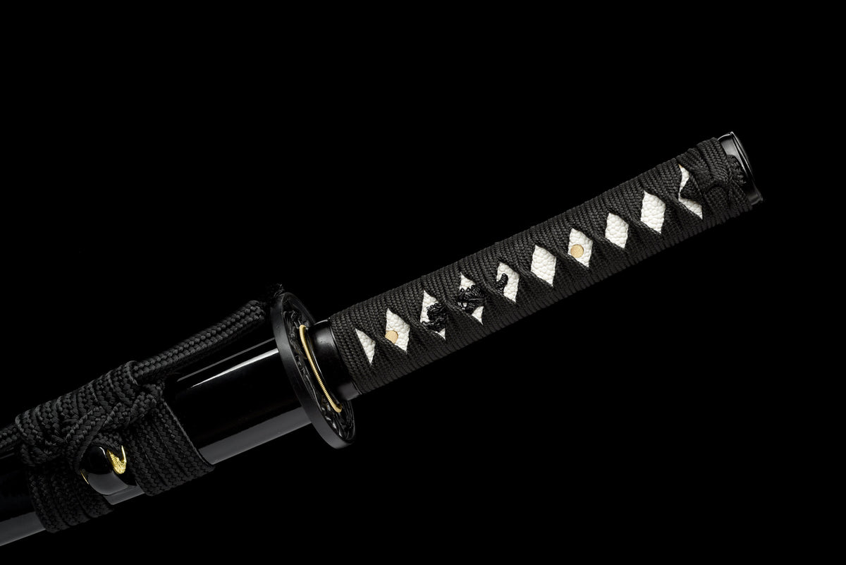 Handmade Wakizashi Sword Black Damascus steel With Black Scabbard - 31 in,Real katana sowrd