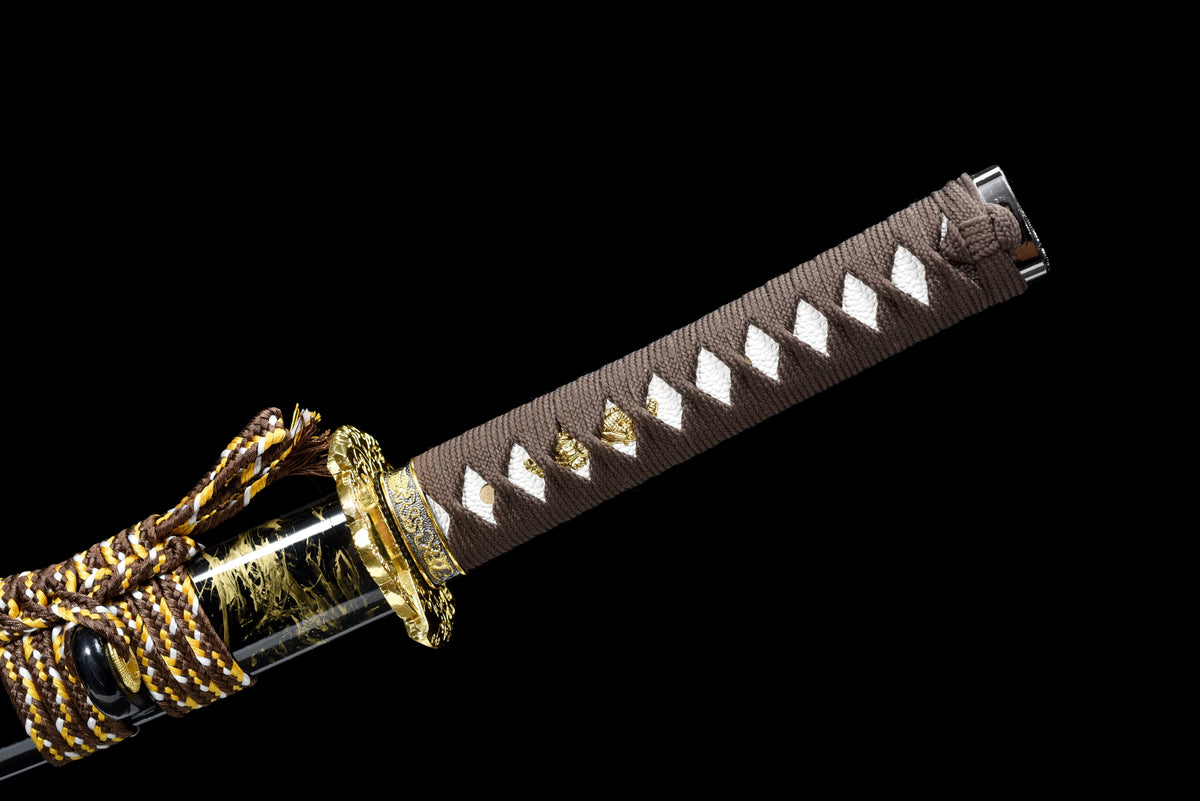 Handmade Full Tang Wakizashi Sword T10 Carbon Steel Clay Tempered Blade Black printed scabbard - 31 in,Real katana sowrd