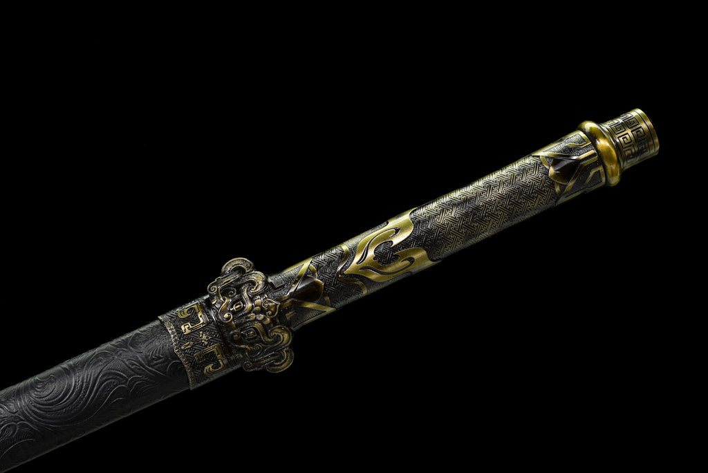 Handgefertigtes Ninjato-Schwert, Federstahl, schwarze Klinge, Full Tang, schwarze Scheide - 100,8 cm, echtes Katana-Schwert