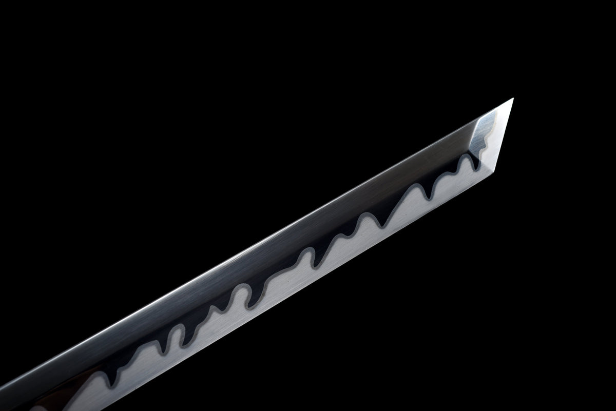 Handgefertigtes Ninjato-Schwert, Manganstahl, Full Tang, schwarze Klinge, echtes Katana-Schwert