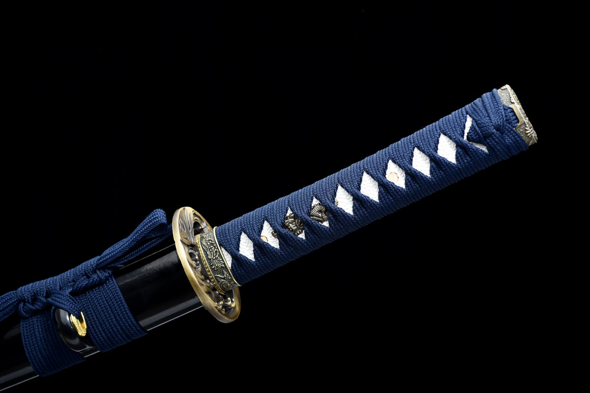 Handgefertigtes Wakizashi-Schwert aus 1045 Kohlenstoffstahl mit blauer Scheide – 31 Zoll, echtes Katana-Schwert