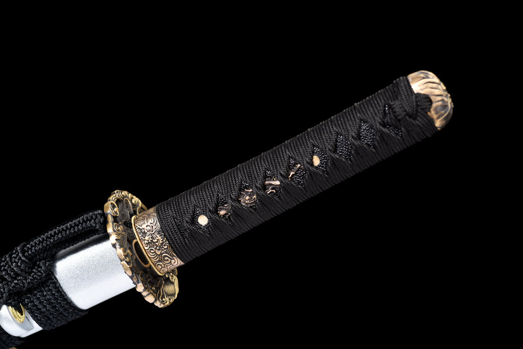 Handgefertigtes Wakizashi-Schwert aus rotem Damaststahl mit weißer Lederscheide – 79 cm, echtes Katana-Schwert