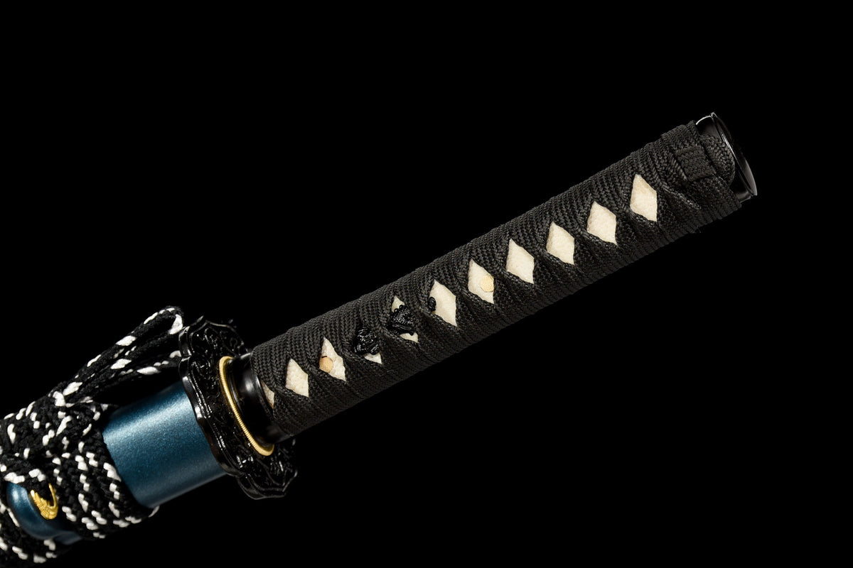 Handgefertigtes Full-Tang-Wakizashi-Schwert aus T10-Kohlenstoffstahl mit lehmgehärteter Klinge – 79 cm, echtes Katana-Schwert