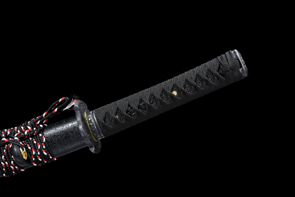 Handmade Full Tang Wakizashi Sword T10 Steel  Clay Tempered Blade Black scabbard - 31 in,Real katana sowrd