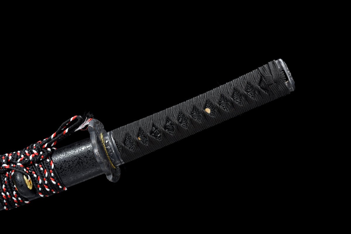 Handmade Full Tang Wakizashi Sword T10 Steel  Clay Tempered Blade Black scabbard - 31 in,Real katana sowrd