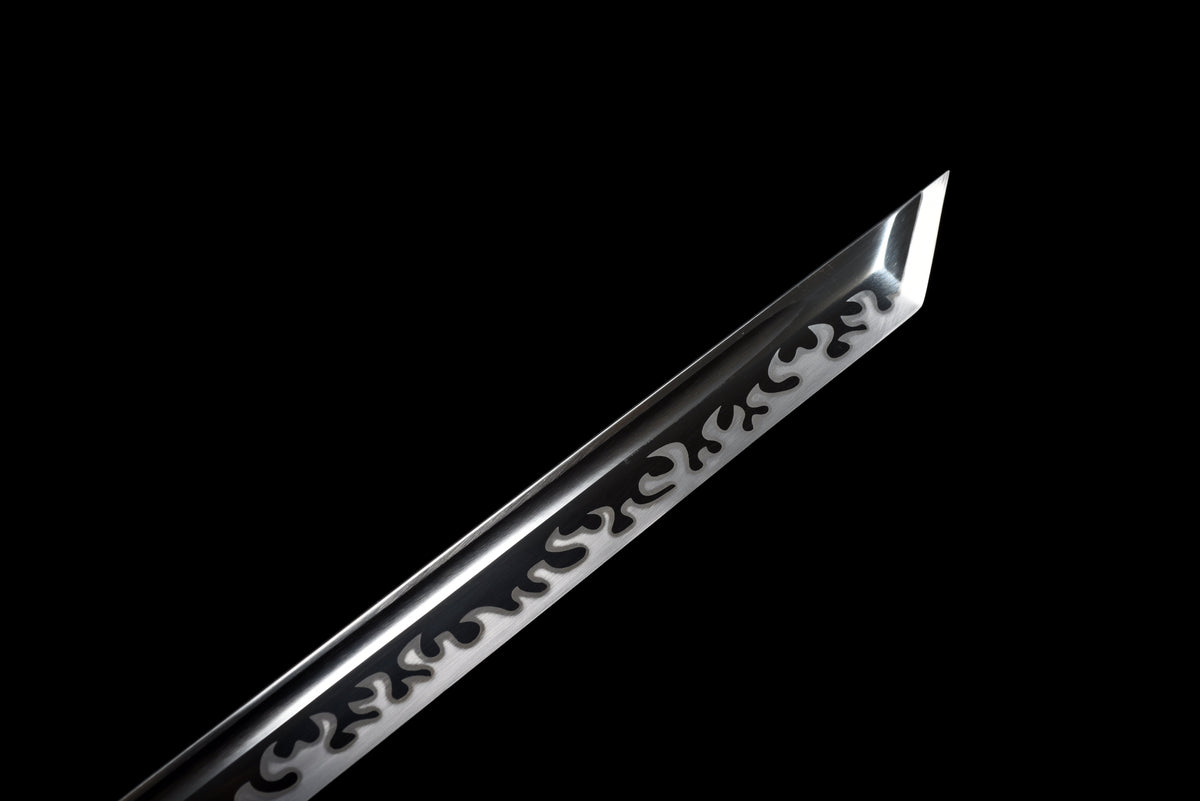 Handgefertigtes Ninja-Schwert, Klinge aus Manganstahl, Full-Tang, goldene Lederscheide - 107 cm, echtes Katana-Schwert
