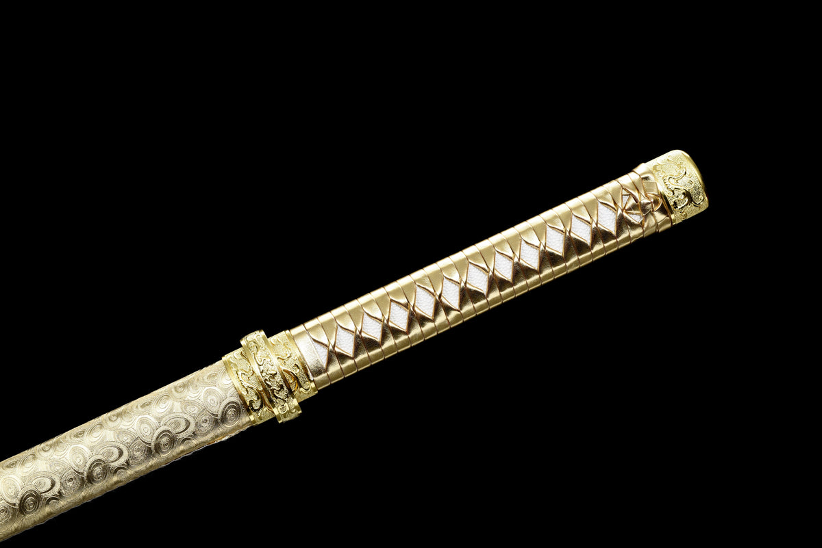 Handgefertigtes Ninja-Schwert, Klinge aus Manganstahl, Full Tang, goldene Scheide – 104 cm, echtes Katana-Schwert