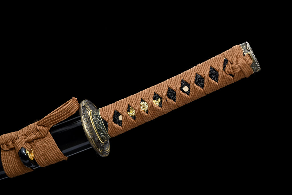 Handgefertigtes Wakizashi-Schwert aus 1045er Kohlenstoffstahl mit schwarzer Scheide – 79 cm, echtes Katana-Schwert