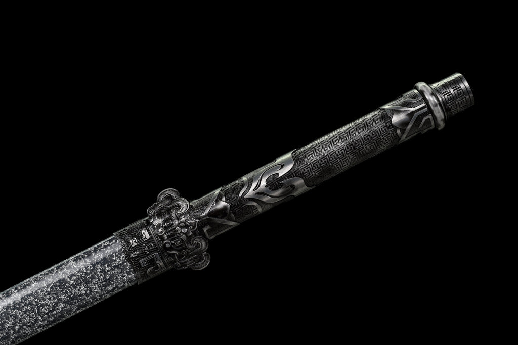 Handgefertigtes Ninjato-Schwert, Federstahl, Full Tang, weiße Scheide - 100,8 cm, echtes Katana-Schwert