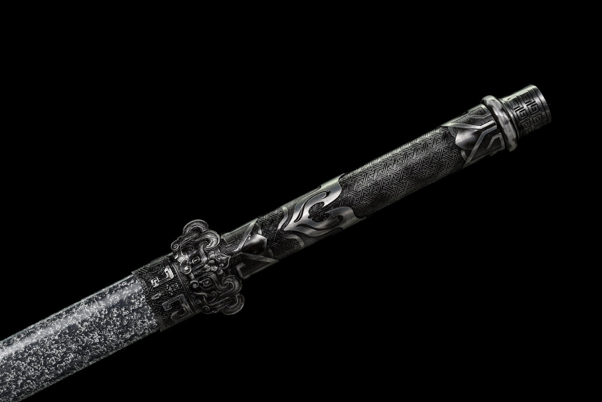 Handgefertigtes Ninjato-Schwert, Federstahl, Full Tang, weiße Scheide - 100,8 cm, echtes Katana-Schwert