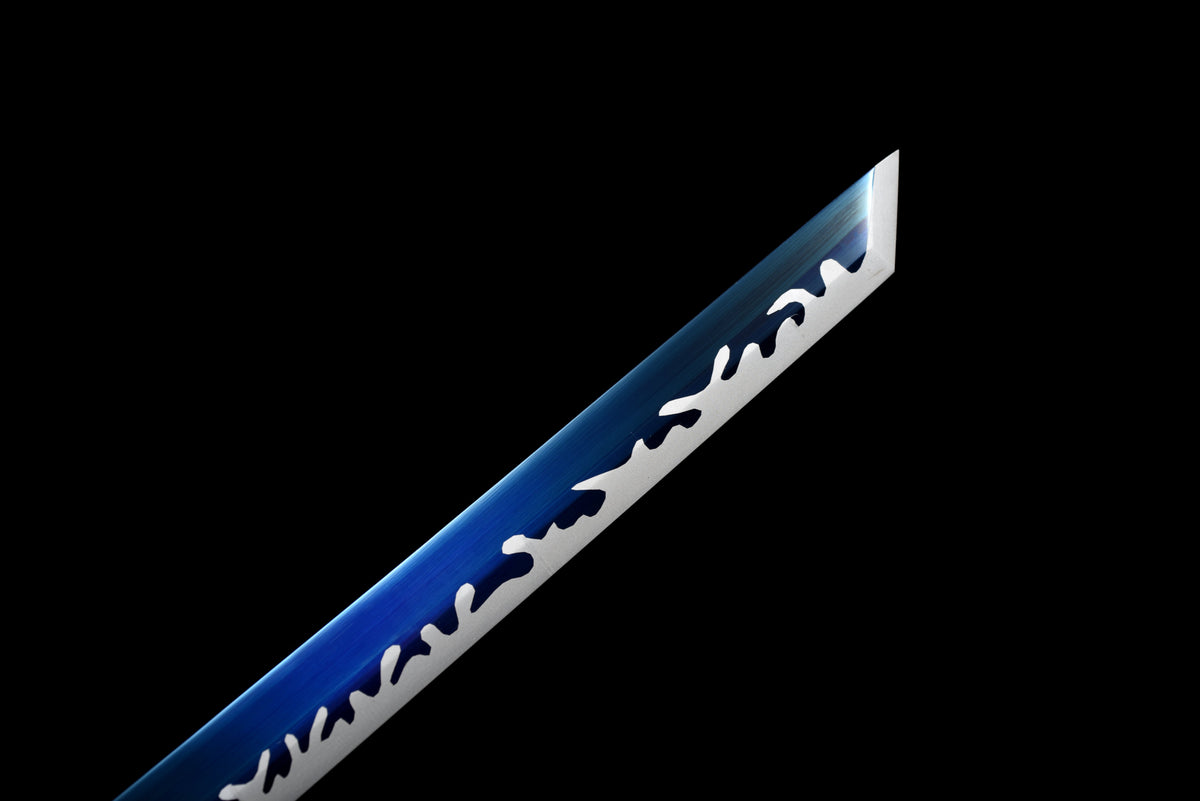 Handgefertigtes Ninjato-Schwert, Manganstahl, Full Tang, blaue Klinge, echtes Katana-Schwert